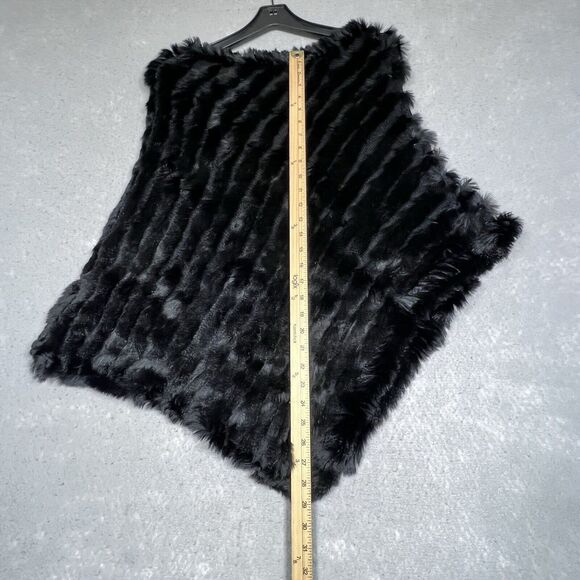 Barami Shawl Large Black Plucked Rabbit Fur Asymmetrical Poncho Wrap Shawl Cape - Picture 8 of 10